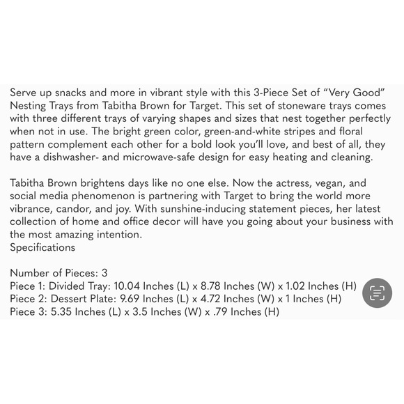 Tabitha Brown 3 piece dining/snack set, NIP, see pictures for measurements, Cute - Picture 10 of 10